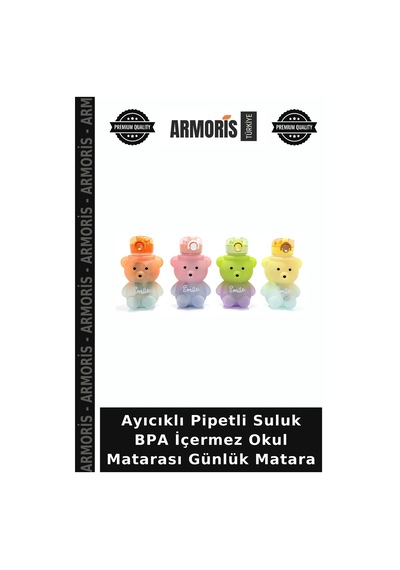 Ayıcıklı Pipetli Suluk Bpa İçermez Okul Matarası Günlük Matara Çok Renkli