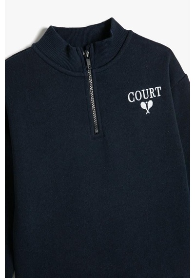 Hipatu Koton Erkek Çocuk Sweatshirt Dik Yaka Yarım Fermuarlı Uzun Kollu Lacivert