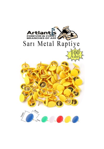 Sarı Raptiye 100 Adet 1 Paket Renkli Pvc Kaplı Başlıklı Raptiye Plastik Yuvarlak Düğmeli Raptiye Pano Okul Ofis Büro