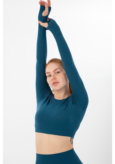 Maraton Active Slimfit Kadın Bisiklet Yaka Uzun Kol Training Mavi Crop Top 816005 Mavi
