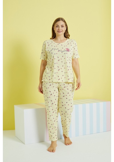 Siyah İnci Curve Büyük Beden Battal Boy Örme Pijama Takımı 24103637 Çok Renkli