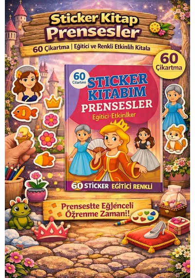 Prenses Temalı Sticker Kitabı - 60 Çıkartmalı Eğitici Etkinlik Kitabı -çocuklar İçin Aktivite Kitabı