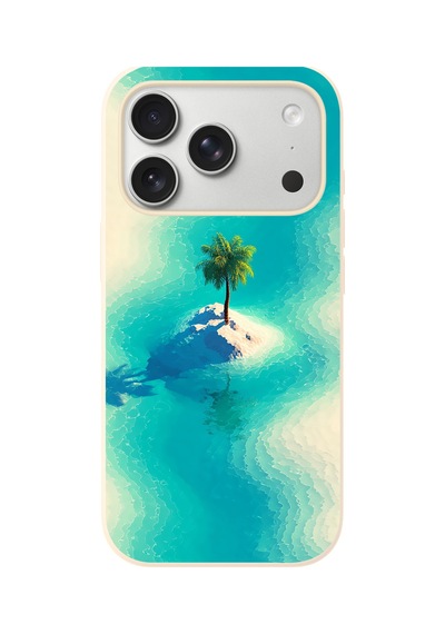 İphone 17 Pro Uyumlu Adada Palmiye Baskılı Silikon Kılıf Renkli