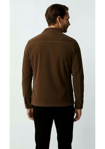 Kahverengi Kadife Erkek Mont Modern Hafif Mevsimlik Mont-25952