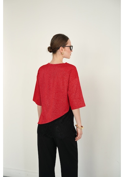 Verymoda D 2985 Dantel Detaylı Çizgili T Shırt D2985 Kirmizi