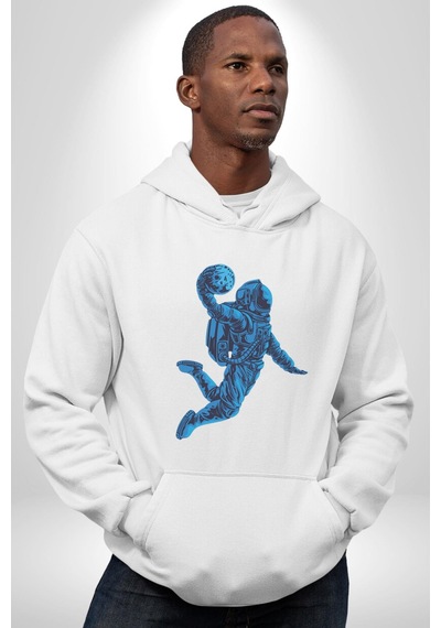 Basketbol Mars Uzay Smaçı Kadın Erkek Beyaz Kapüşonlu Sweatshirt Hoodie Beyaz