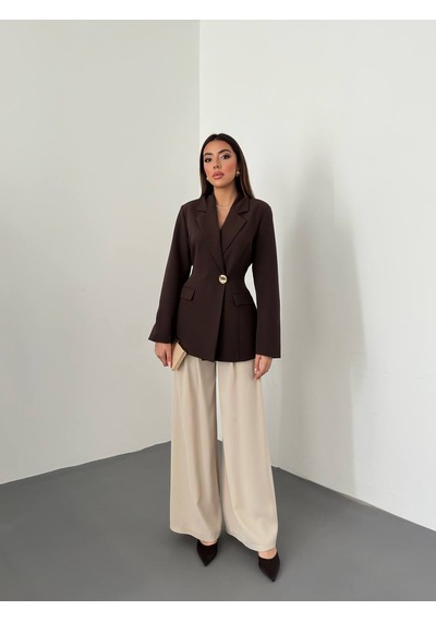 Hopıan Kadın Kahverengi Oturtmalı Blazer Ceket