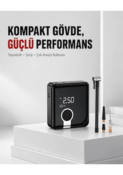 6000mah Bataryalı Type-c Şarjlı Diyafram Tip Kompresör Led Işıklı Belirtilmemis