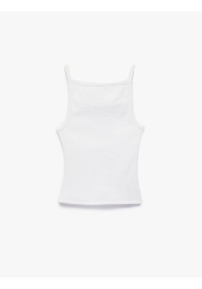 Koton Slim Fit Ribanalı Kolsuz Kare Yaka Bluz Beyaz 6sak10235ek