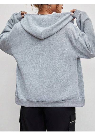 Baskısız Fermuarlı Hırka Sweatshirt - Gri Oversize Kışlık Kalın Kapüşonlu Gri