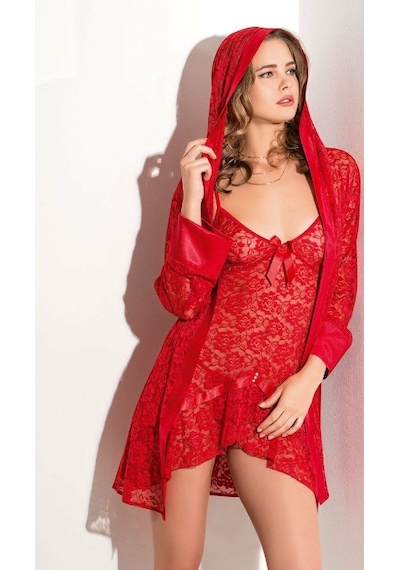 SECRET MODA MOONGIRL Asimetrik Kesim Dantel Gecelik Sabahlık Takımı