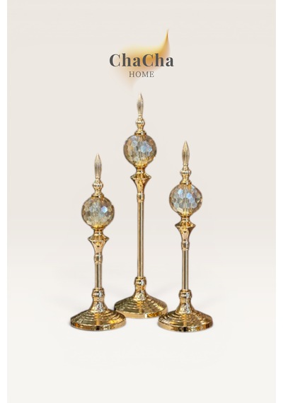 3'lü Gold Kristal Dekoratif Salon Konsol Masa Dekoru Lüks Ev Dekorasyon Aksesuarı 40-35-30 Cm Ball