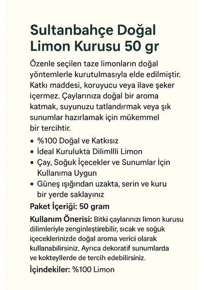 Doğal Limon Kurusu 50 Gr - Katkısız - Koruyucuz - Çay Ve Sunum İçin İdeal Diğer