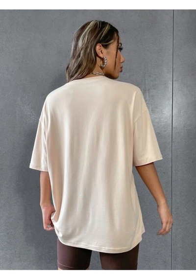 Flood Of Style Kadın Kahverengi Baskılı 1898 Brooklyn New York Bej Oversize Bisiklet Yaka T-shirt