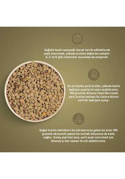Altunsa Yeşil Mercimek Yerli 900 G x 2 Adet