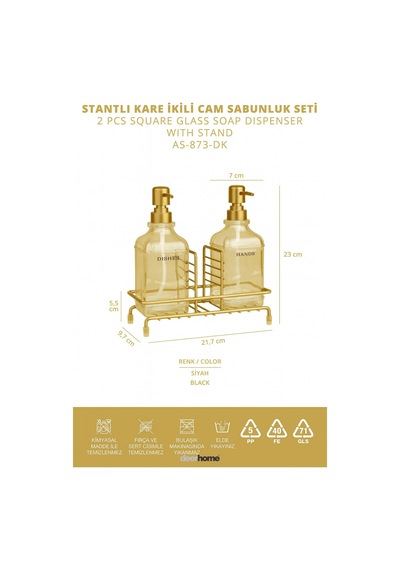 Buççin Online Mağaza Modern Gold Cam İkili Sıvı Sabunluk & Deterjanlık Seti-500 Ml Cam Sabunluk, Metal Standlı Süngerli C Çok Renkli