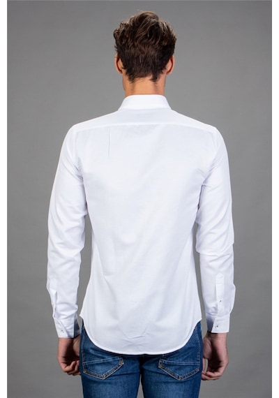 Tudors Slim Fit Dar Kesim Düz Spor Erkek Gömlek-16693 Beyaz