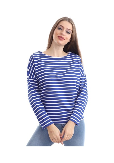 Kadın Çizgili Lacivert Sweatshirt Lacivert