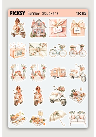 Yaz Temalı Aşk Sevgi Sticker Seti - 40 Adet Etiket Çıkartma Diğer