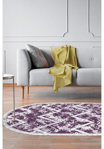 Dekoreko Kaymaz Taban Djt Salon Halısı Trend Saçaklı Oval Iskandinav F5128 Mor