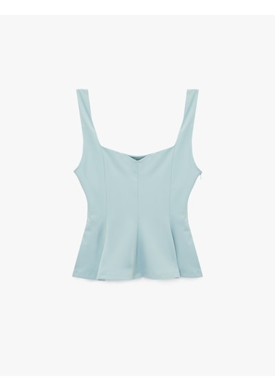 Koton U Yaka Slim Fit Peplum Kolsuz Bluz Mavi 6sal30124ık