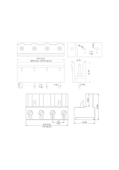 8 Pin 7.62mm Geçmeli 90c Takım Klemens