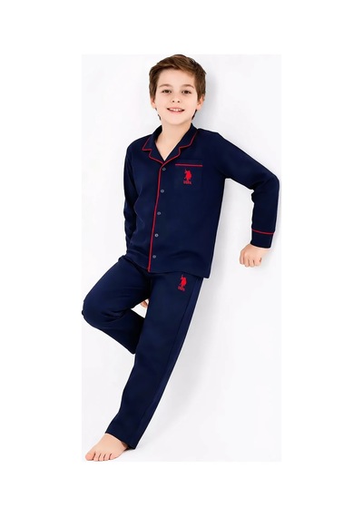 U.S. Polo Assn. Gömlek Yaka Uzun Kollu Erkek Çocuk Pijama Takımı Lacivert