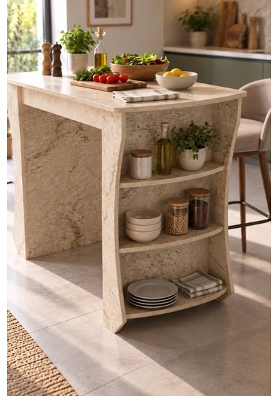 Sulorahome Mutfak Adası Ve Kahvaltı Masası Raflı Çok Amaçlı Masa 120x60 Cm Traverten - Rossini Sulorahome Mutfak Adası Ve Kahvaltı Masası Raflı Çok Amaçlı Masa 120x60 Cm Traverten - Rossini