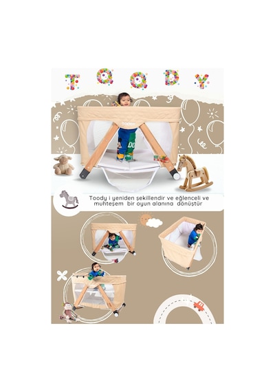 Kiwi Toody All İn One Katlanır Tekerlekli Sallanır Sabitlenir Anne Yanı Park Yatak Beşik - Latte