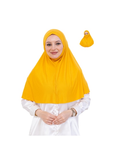 Modish Group Hazır Başörtüsü Pratik İslami Giyim Penye Peçeli Türban Namaz İçin Yumuşak Eşarp Sarı