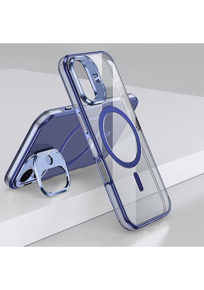 Apple iPhone 16 Uyumlu Kılıf Magsafe Şarj Özellikli Wlons Standlı Efsane Kapak Mavi