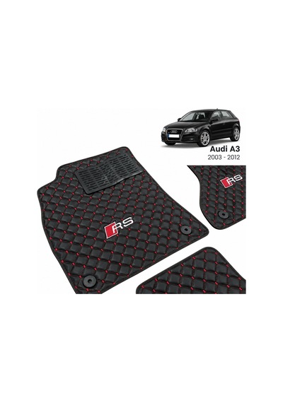 Oto Deri Paspas Audi A3 2003-2012 Uyumlu Sline Sport Kaymaz & Şık Tasarım - Siyah-kırmızı