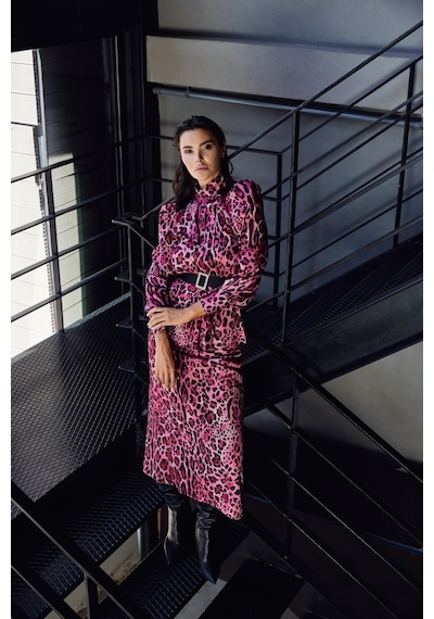 Serpil Exclusive Leopar Desenli Bel Kemerli İki Parça Takım Cesur Ve Modern Stil Fuşya
