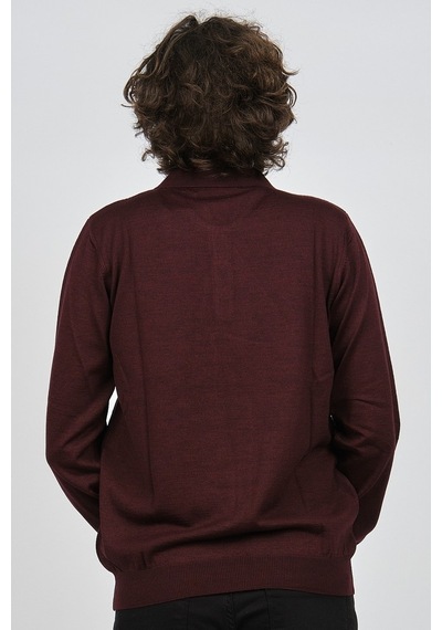 Woolman Erkek Desenli Polo Yaka Yün Kazak 1572001 Bordo Bordo Beyaz
