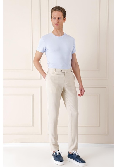Efor Comfort Fit Beli Lastikli Balıksırtı Dokuma Casual Bej Pantolon P 1155 Bej