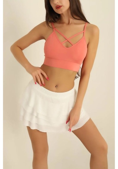 Kadın Ön Çapraz Askılı Crop Bluz - S504577 Pembe