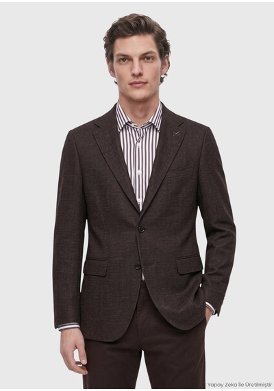 Ramsey Kahverengi Regular Fit İpek Karışımlı Ceket