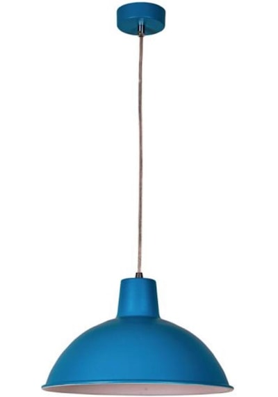 Rsylight Retro Metal Dekoratif Mavi İçi Beyaz Rustik Tekli Sarkıt Avize Çap 30 Cm