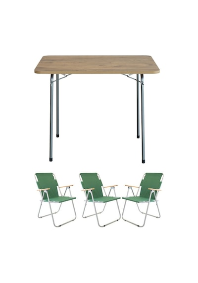 Bofigo 60x80 Çam Katlanır Masa + 3 Adet Katlanır Sandalye Kamp Seti Bahçe Balkon Takımı Yeşil