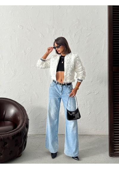 Verymoda Gül Süzüneli Fermuarlı Mont Krem