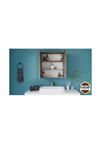 Rafineri 2 Kapaklı Aynalı Banyo Dolabı Mdf Kahverengi