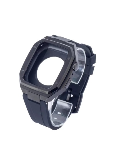 Newface Apple Watch 45mm Kr402 Metal Kasa Silikon Kordon - Siyah Diğer