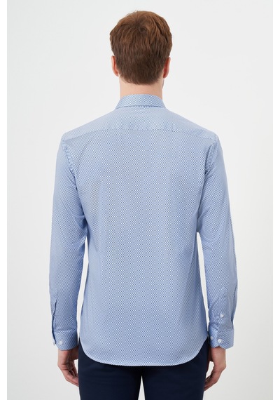 Morven Erkek Mavi Pamuk Baskılı Desenli İtalyan Yaka Slim Fit Gömlek 24mc004115300 Mavi
