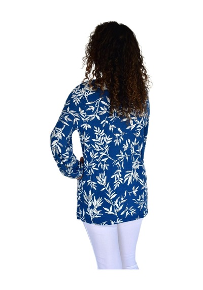 Kadın Yaprak Desen Baskılı Viscon Bluz Bgl-st04288 İndigo