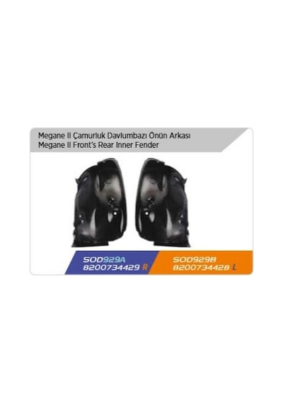 Renault Megane 2003-2009 Çamurluk Davlumbazı Iı Onun Arkası Sağ Oem No: 8200734429