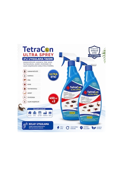 Tetracon Ultra Sprey 2 Li Uygulama Takımı 450 Ml X 2 Hamam Böceği Karınca Pire Kene Tahtakurusu Akrep Sivrisinek Uçan Haşereler