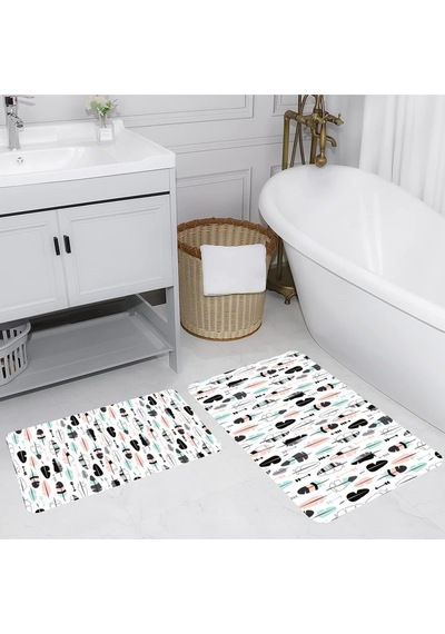 Rovigo Home Baskılı Kaymaz Taban 2 Li Banyo Paspas Takım Rvg5224-100X60-60X50 Çok Renkli