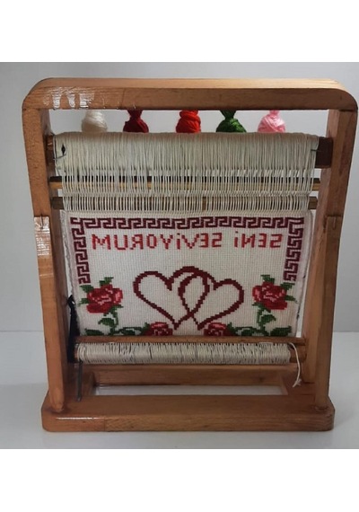 100tel Seni Seviyorum Motifli El Dokuması Hediyelik Minyatür Halı Çok Renkli