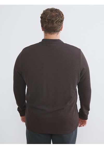 Lcwaıkıkı Classic Kahverengi Büyük Beden Polo Yaka Erkek Sweatshirt