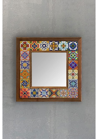 Ayrex Oscar Stone Ahşap Çerçeveli Mozaik Doğaltaş Ayna 33 Cm X 33 Cm-mosaic Mirror Diğer